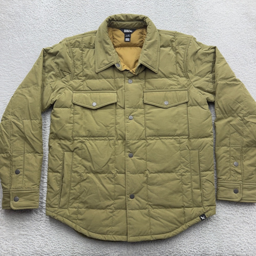 Eddie Bauer Mens 650 Down Quilted Shirt Jacket Olive Green Size M Bridger